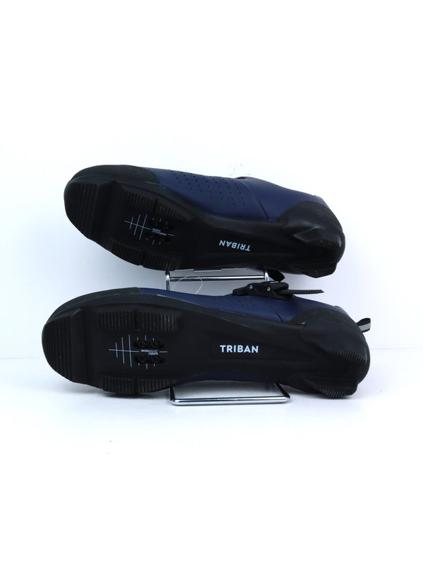 Triban GRVL 500 road and gravel cycling lace-up SPD shoes in navy blue.