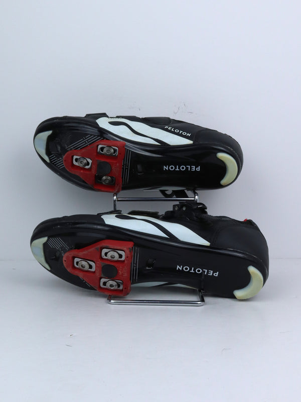 Peloton Unisex cycling shoes in black, white, and red.
