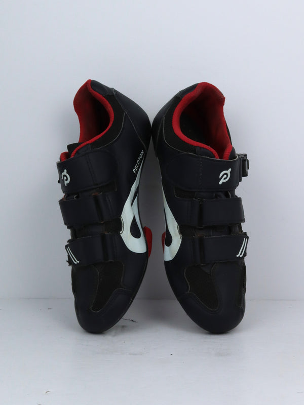 Peloton Unisex cycling shoes in black, white, and red.
