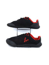 Vivobarefoot Stealth II running shoes in a black and red colorway.