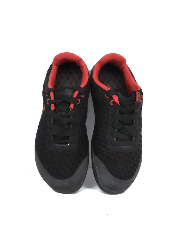 Vivobarefoot Stealth II running shoes in a black and red colorway.