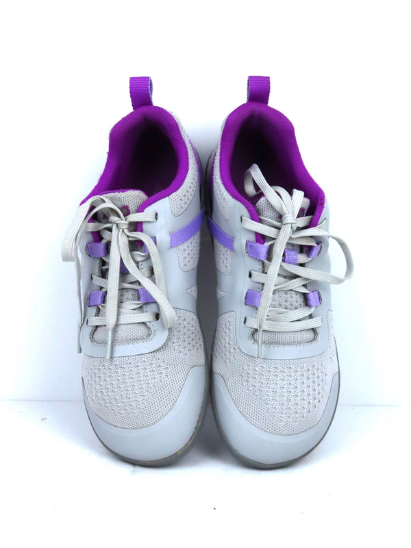 Xero Shoes Women's Prio Neo barefoot training shoes in a grey and purple colorway.