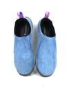 Merrell Jungle Moc slip-on shoes with a blue suede upper and a grey sole.