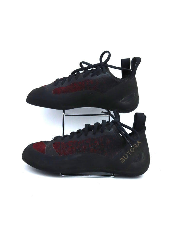 Butora Advance black and red lace-up rock climbing shoes.