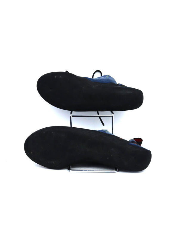 Mammut Edge climbing shoes in blue and black suede.