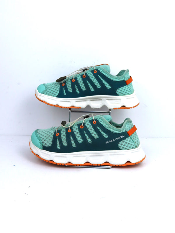 Salomon Crossamphibian Swift water shoes in a teal stretch mesh material.