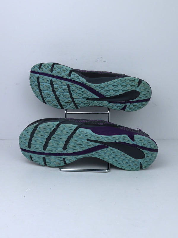 Merrell Bare Access Flex Shield trail running shoes in a purple and black "Hypernature" colorway.