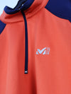 Millet Morpho Zip long-sleeved hiking tee-shirt in orange and blue made with Polartec Power Dry fabric.