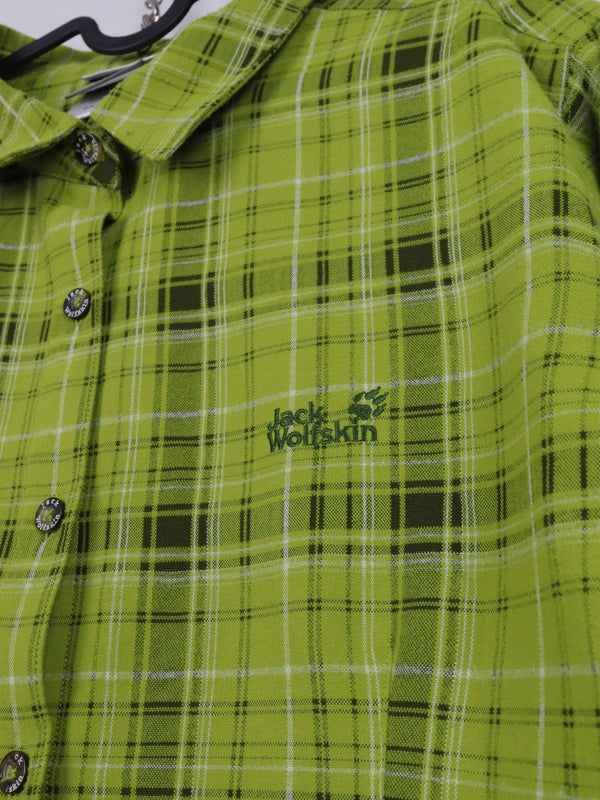Jack Wolfskin green plaid flannel shirt.