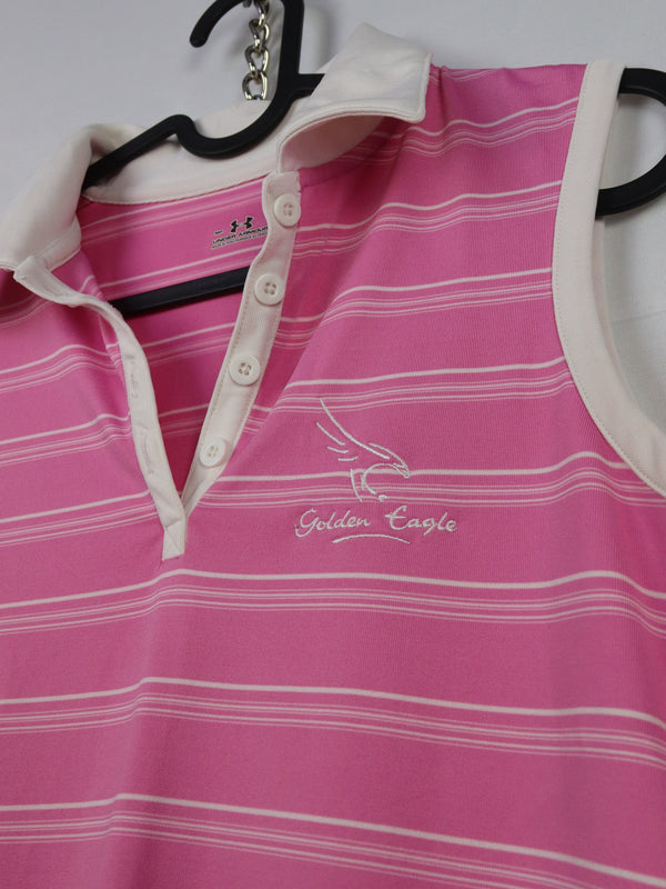 Under Armour women's pink sleeveless golf polo shirt.