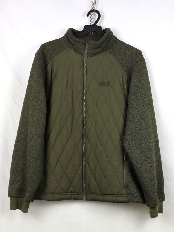 Jack Wolfskin hybrid jacket in green with quilted and fleece sections.