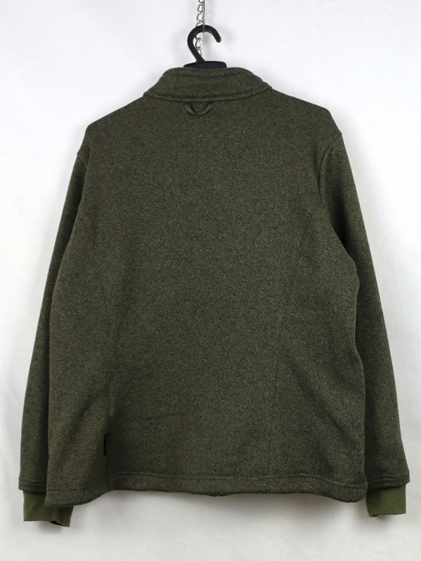 Jack Wolfskin hybrid jacket in green with quilted and fleece sections.