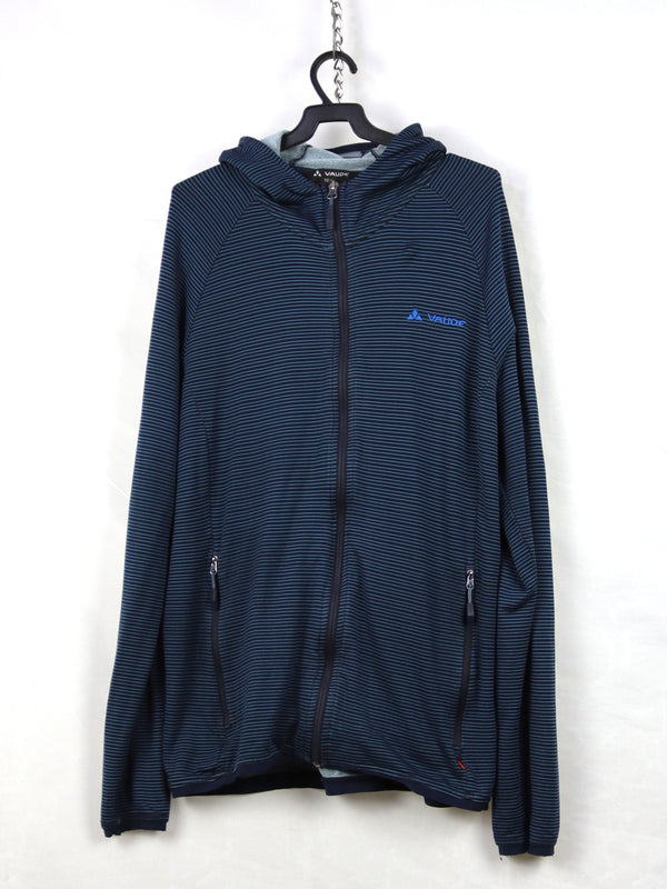 Vaude Miskanti fleece jacket with a hood, featuring a striped pattern