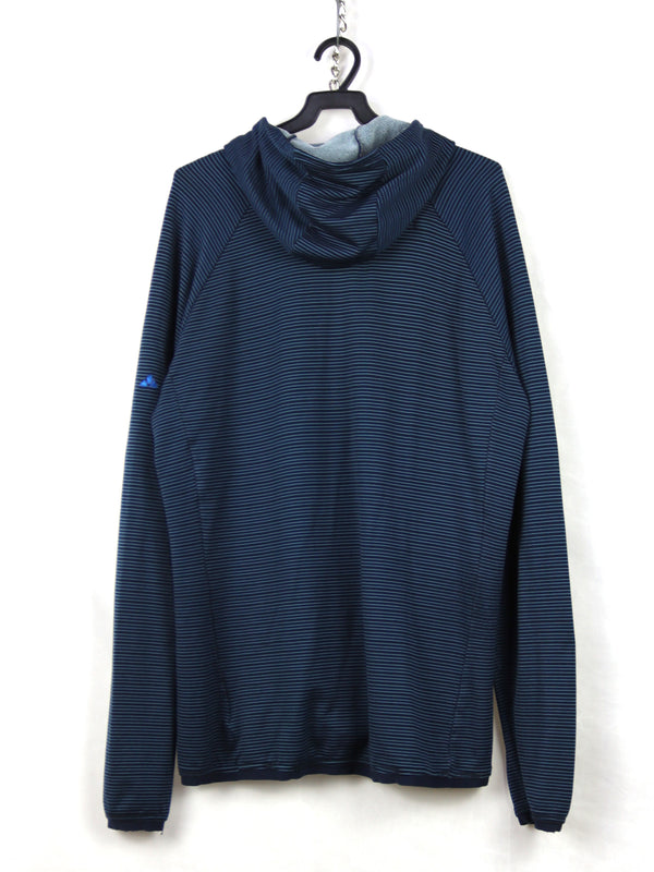 Vaude Miskanti fleece jacket with a hood, featuring a striped pattern