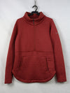 Columbia branded red ribbed half-zip pullover top.