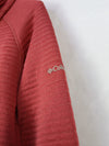 Columbia branded red ribbed half-zip pullover top.