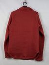 Columbia branded red ribbed half-zip pullover top.