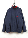 Helly Hansen red full-zip fleece jacket double face with navy blue accents.
