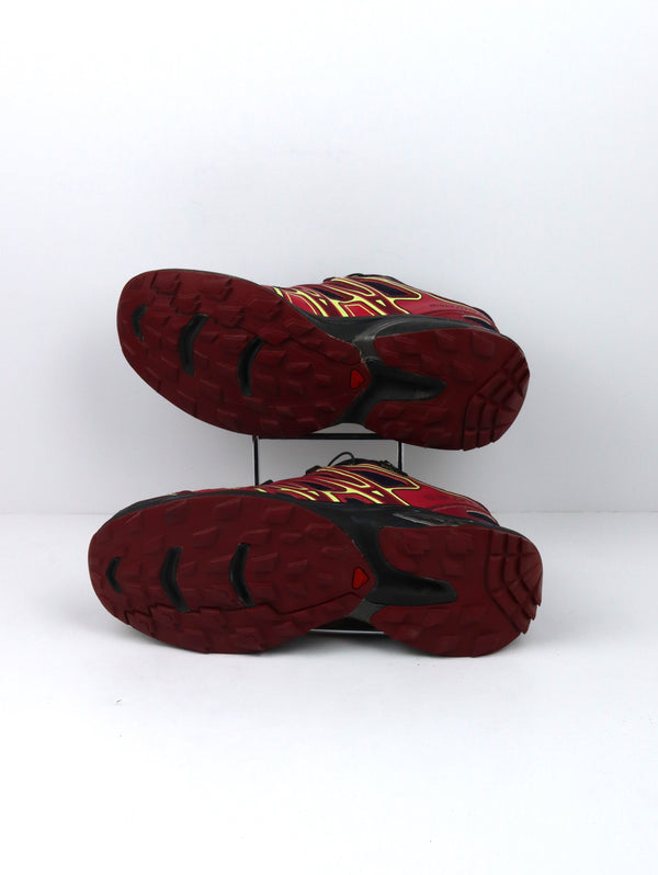 Salomon Wings Flyte 2 GTX trail running shoes in a black and red colorway with yellow detailing.