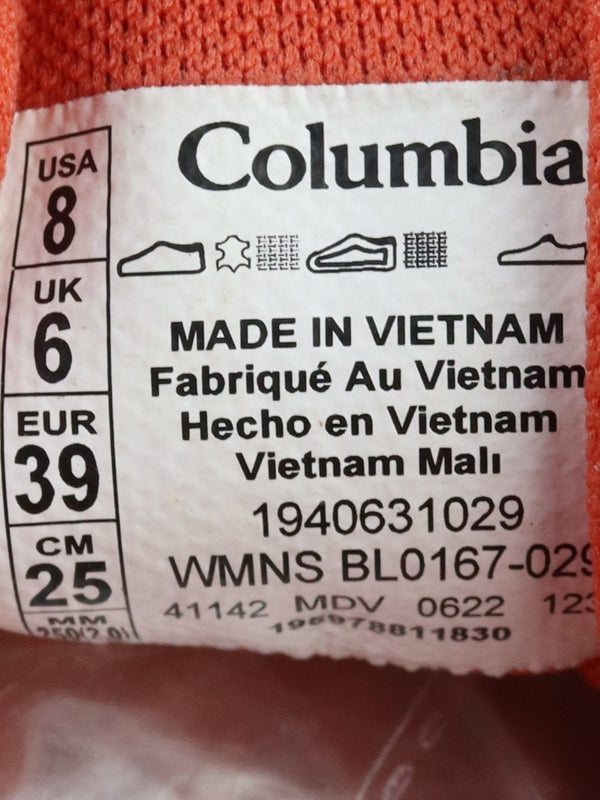 Columbia Women's Redmond III Waterproof Hiking Shoes in a grey and red colorway.