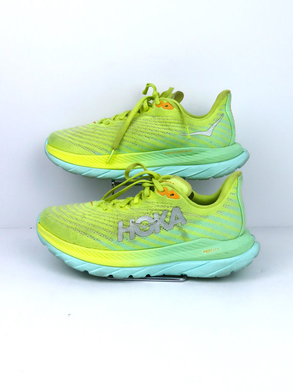 Hoka Mach 5 running shoe in the Citrus Glow/Lime Glow colorway