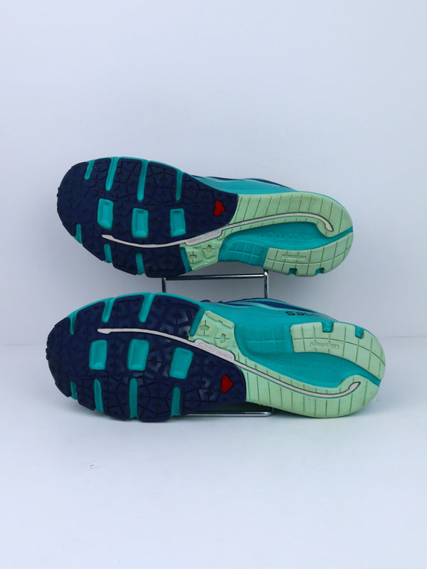 Salomon Sense Link running shoes in a blue and turquoise colorway.