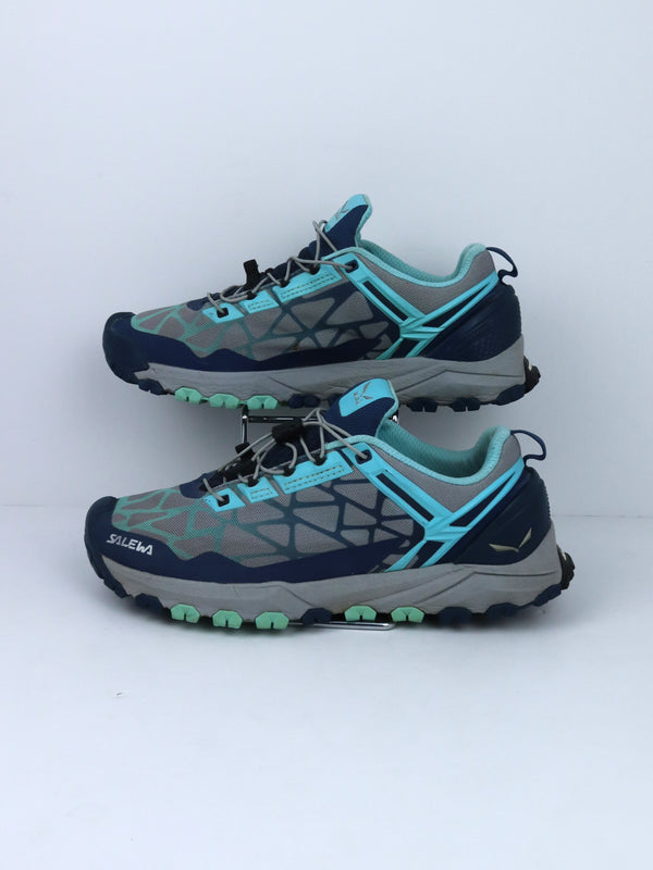 Salewa Multi Track trail running shoe, a versatile shoe designed for speed hiking, mountain training, and mountain biking.