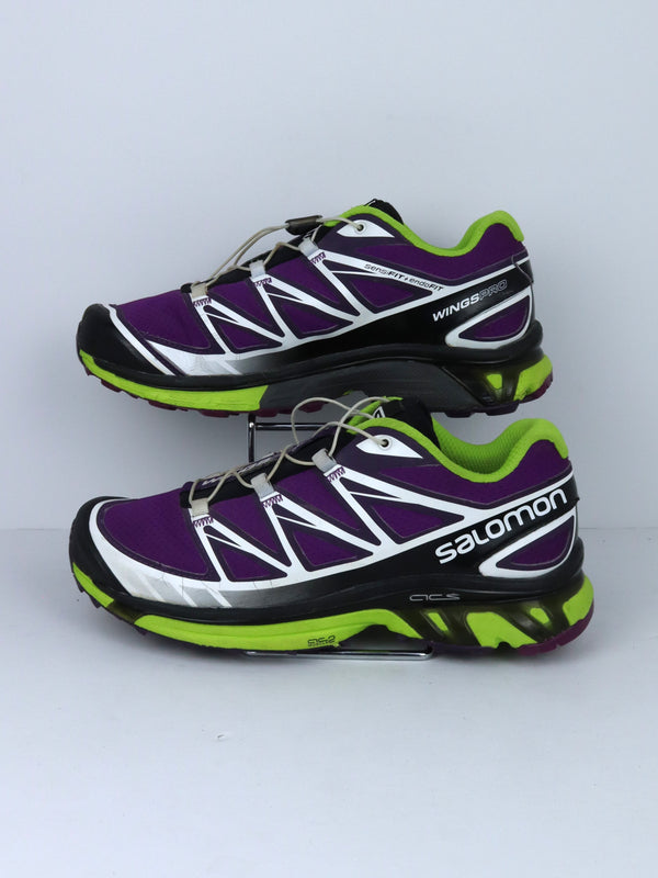 Salomon Women's Wings Pro 2 trail running shoes in purple and green.