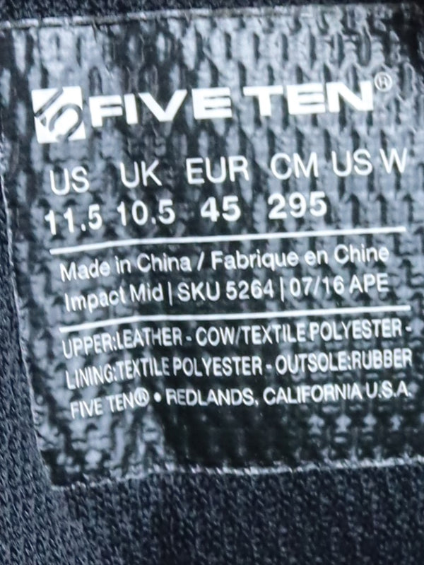 Five Ten Impact High mountain bike shoes in black with red branding.