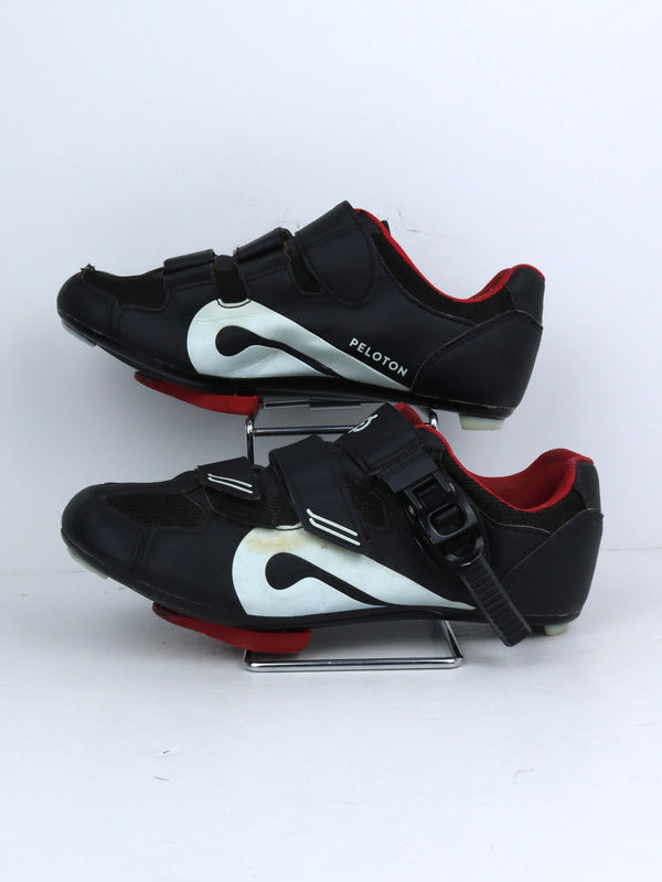 Peloton Unisex cycling shoes in black, white, and red.