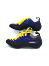 Boreal Zephyr lace-up rock climbing shoes in blue suede leather with yellow laces.