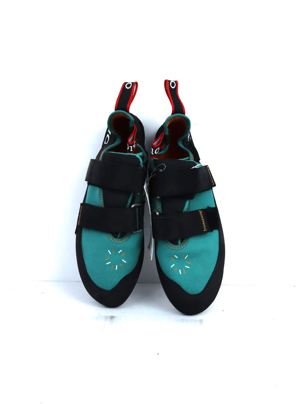 Adidas Five Ten Women's Anasazi LV (Low Volume) climbing shoes in collegiate aqua and black.