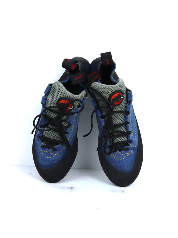 Mammut Edge climbing shoes in blue and black suede.