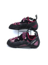 La Sportiva Tarantula women's climbing shoes in a black and purple/red plum color scheme