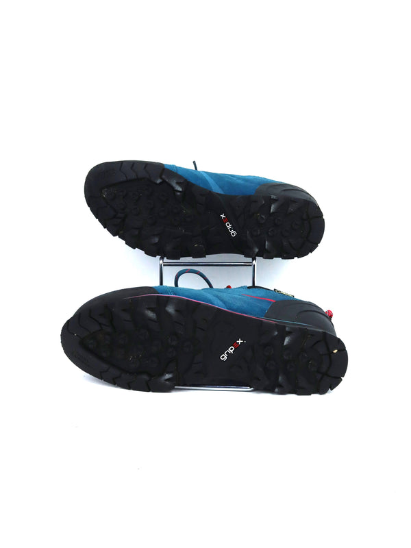 Mammut Wall Guide Low Gore-Tex approach shoes in blue and black with red accents.