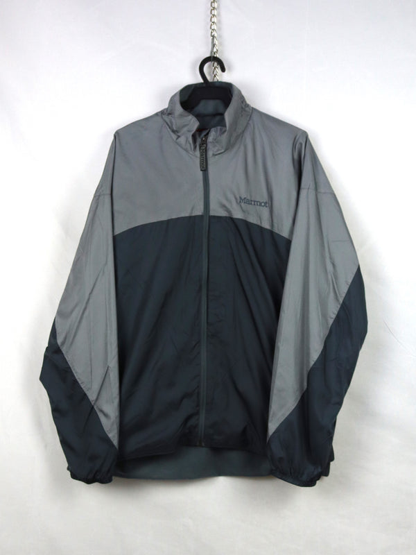 Marmot men's two-toned gray and black lightweight full-zip windbreaker jacket.