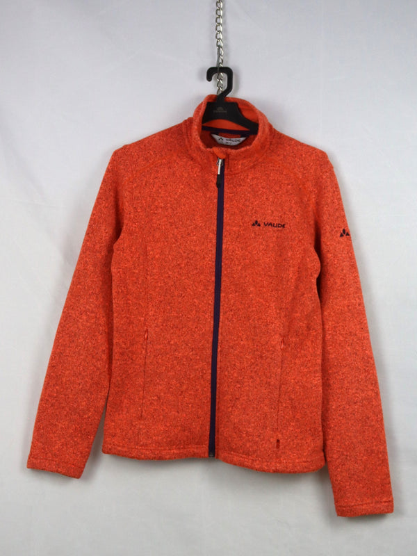 VAUDE Women's Rienza IV fleece jacket in an orange melange color.