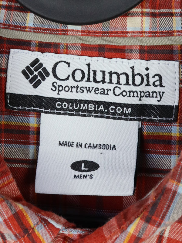 Columbia red checkered short-sleeve button-up shirt.