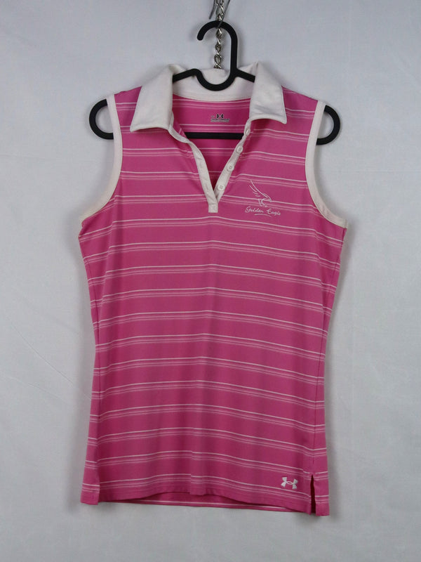 Under Armour women's pink sleeveless golf polo shirt.