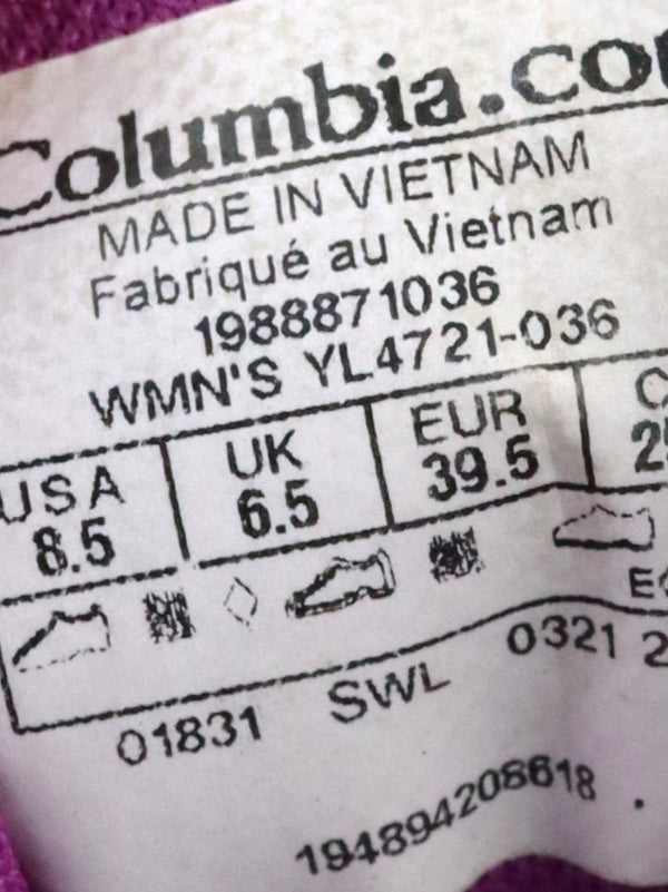 Columbia Vitesse OutDry women's hiking shoes in a grey and purple colorway.