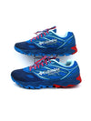 Columbia Montrail Trans Alps F.K.T. II trail running shoe in a blue and red colorway.
