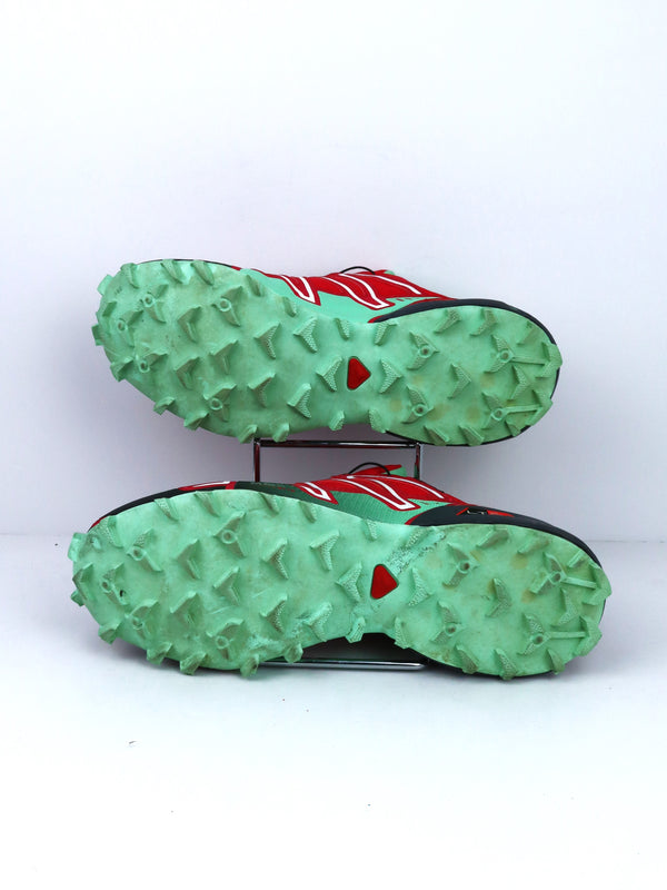 Salomon Speedcross 3 Gore-Tex trail running shoes in a red and mint green colorway