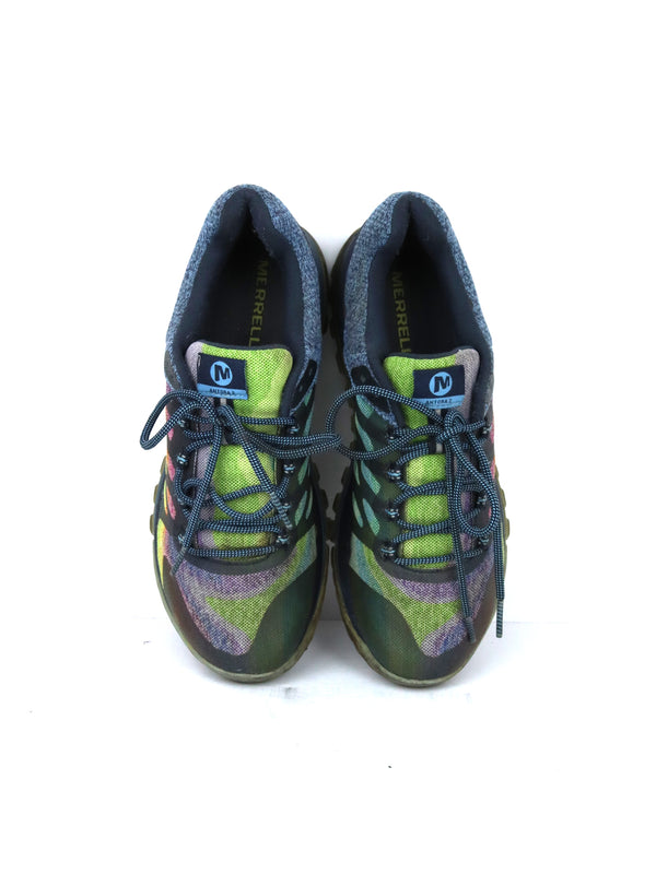 Merrell Antora 2 trail running shoes in the "Rainbow" or multi-color variant
