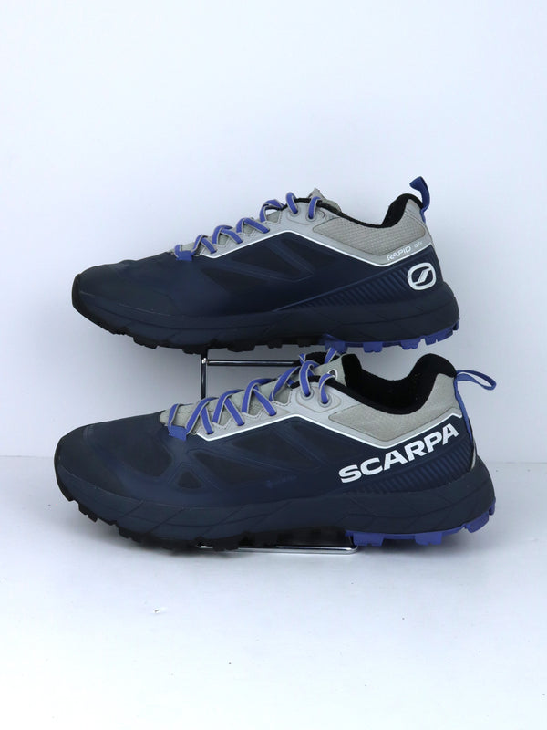 Scarpa Rapid GTX approach shoes in a blue/navy color scheme.